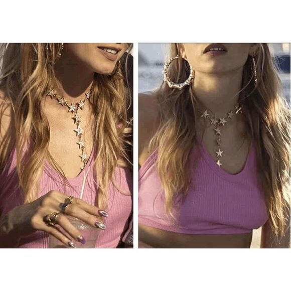 ⭐ Star Drop Spangled Rhinestone Y Lariat Long Necklace NEW - Picture 6 of 17